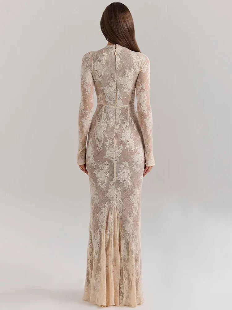 Petty שמלת מקסי תחרה מחטבת