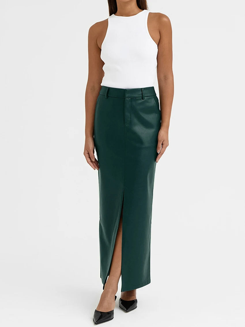 Donvan חצאית ארוכה דמוי עור